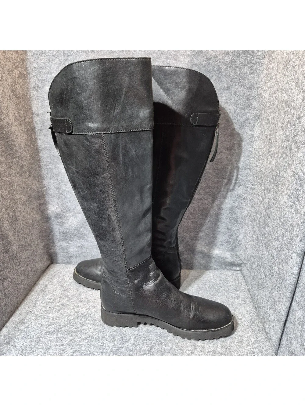 Franco Sarto Cosmina Black Leather Knee-High Zip Riding Boots Womens 6.5M Tall